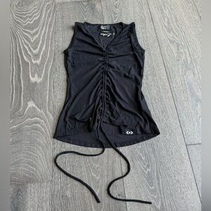 Exotica Knit Ribbed Ruched Tank in Black Size Medium